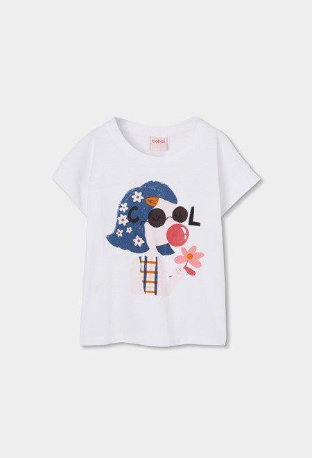CAMISETA DE PUNTO BLANCO CON CHICA MASCANDO CHICLE
