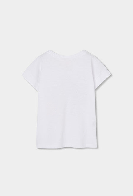 CAMISETA DE PUNTO BLANCO CON CHICA MASCANDO CHICLE