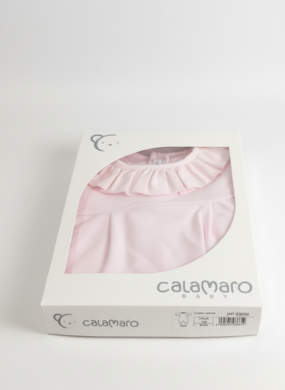 PELELE DE MANGA LARGA ROSA PASTEL CON CUELLO DE VOLANTE
