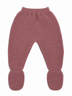 CONJUNTO DE PUNTO PARA BEBÉ CON POLAINA ROSA Y BURDEOS