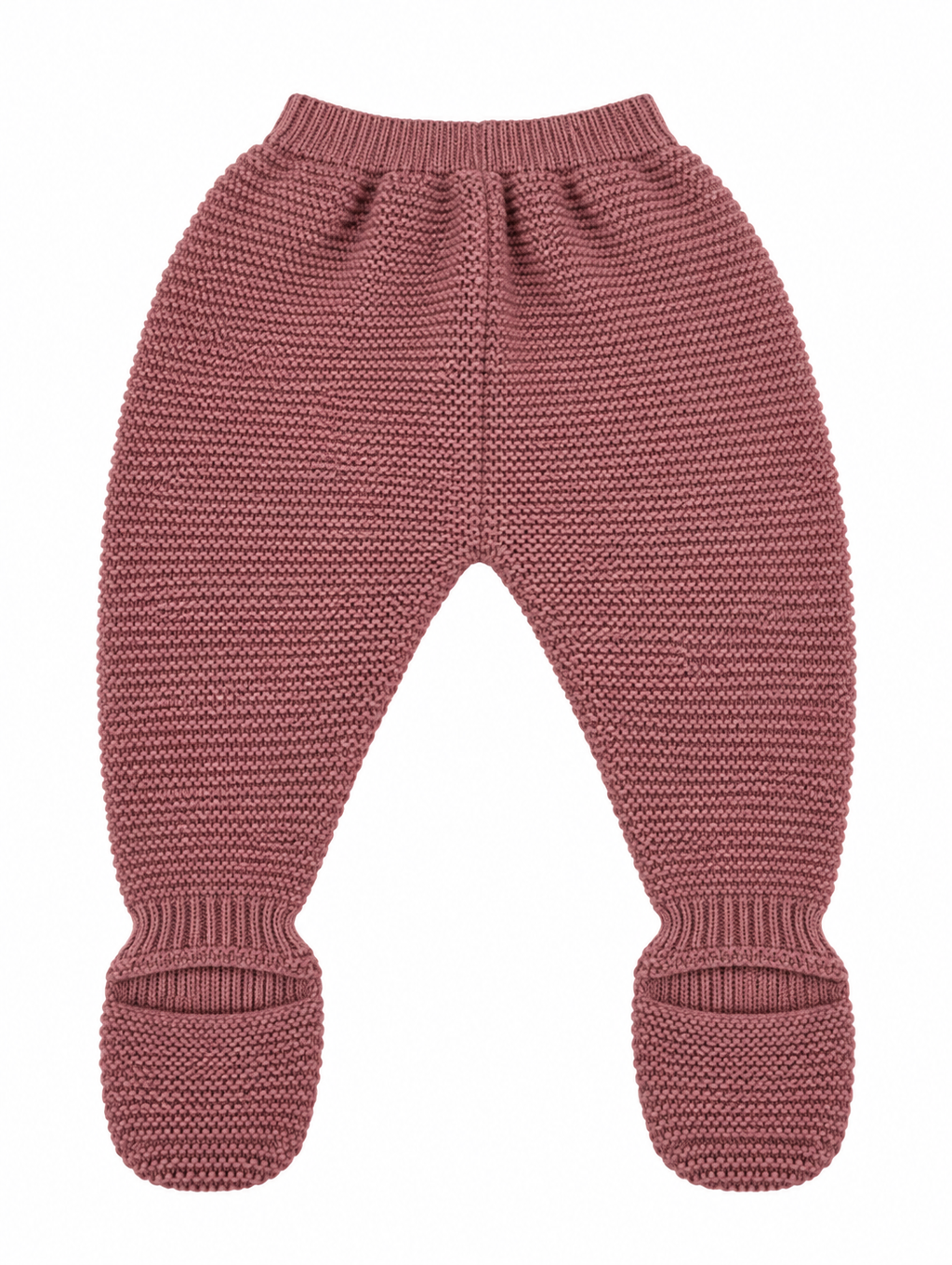CONJUNTO DE PUNTO PARA BEBÉ CON POLAINA ROSA Y BURDEOS