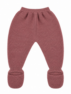 CONJUNTO DE PUNTO PARA BEBÉ CON POLAINA ROSA Y BURDEOS