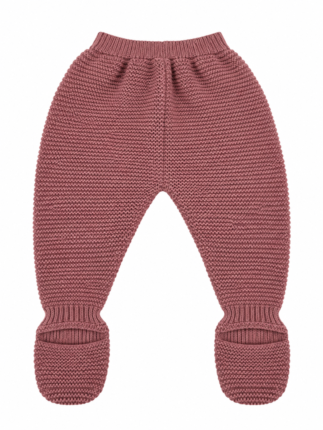 CONJUNTO DE PUNTO PARA BEBÉ CON POLAINA ROSA Y BURDEOS