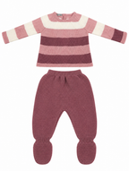 CONJUNTO DE PUNTO PARA BEBÉ CON POLAINA ROSA Y BURDEOS
