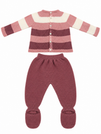 CONJUNTO DE PUNTO PARA BEBÉ CON POLAINA ROSA Y BURDEOS