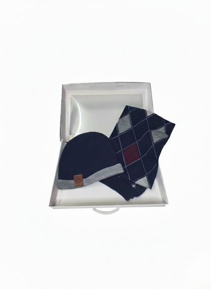 CONJUNTO DE INVIERNO: GORRO Y BUFANDA CON ESTAMPADO DE ROMBOS