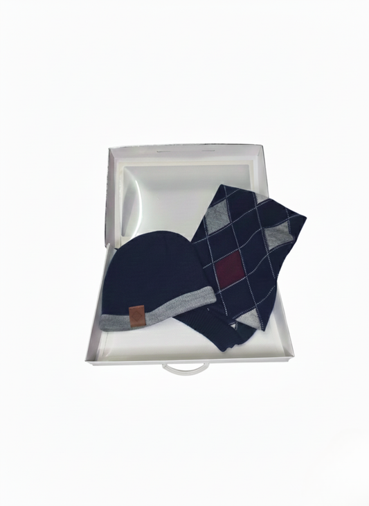 CONJUNTO DE INVIERNO: GORRO Y BUFANDA CON ESTAMPADO DE ROMBOS