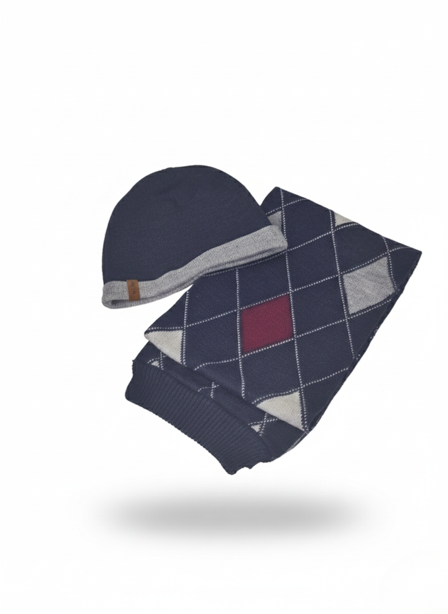 CONJUNTO DE INVIERNO: GORRO Y BUFANDA CON ESTAMPADO DE ROMBOS