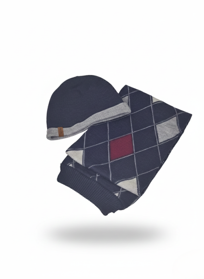 CONJUNTO DE INVIERNO: GORRO Y BUFANDA CON ESTAMPADO DE ROMBOS