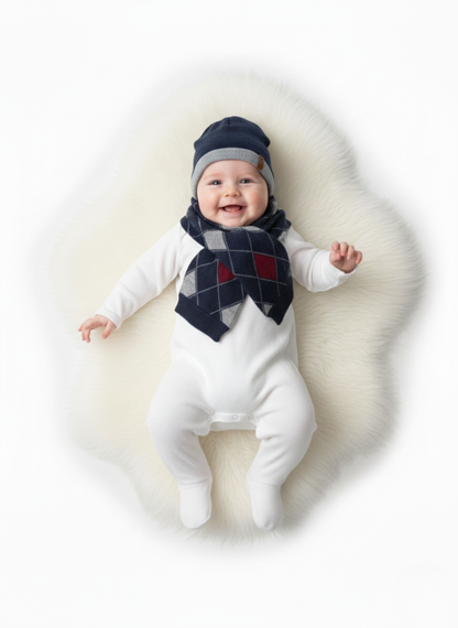 CONJUNTO DE INVIERNO: GORRO Y BUFANDA CON ESTAMPADO DE ROMBOS