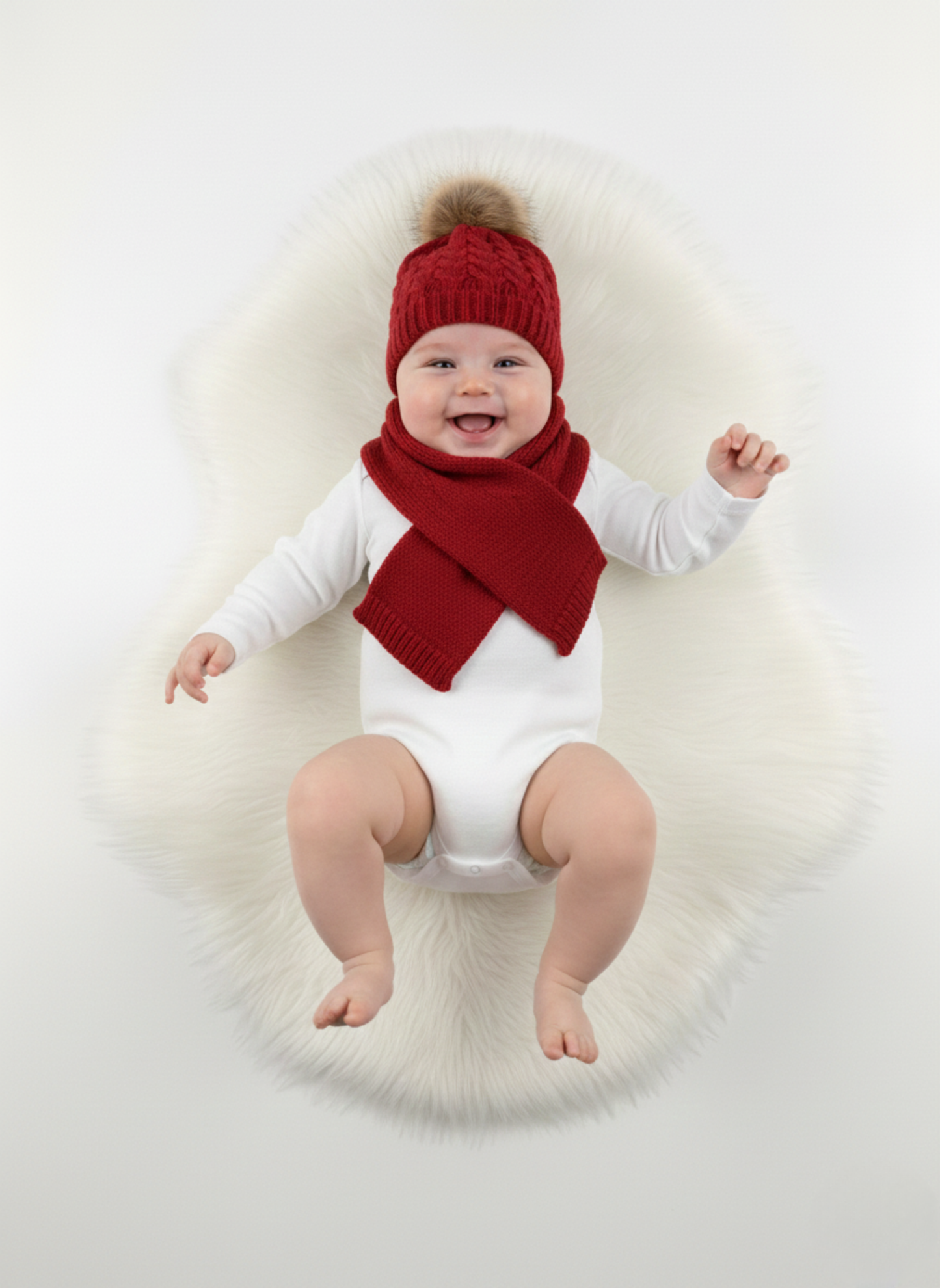 CONJUNTO DE INVIERNO ROJO DE GORRO CON POMPÓN Y BUFANDA