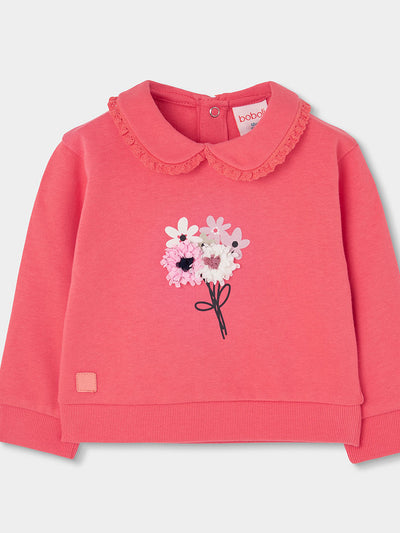 SUDADERA DE FELPA ROSA CON FLORES NIÑA