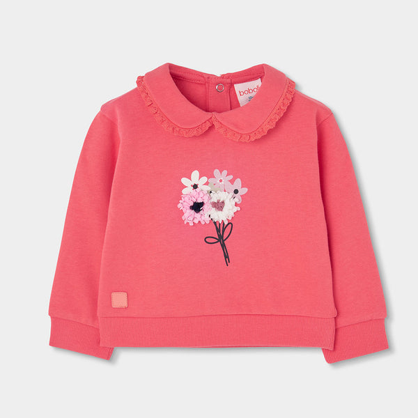 SUDADERA DE FELPA ROSA CON FLORES NIÑA
