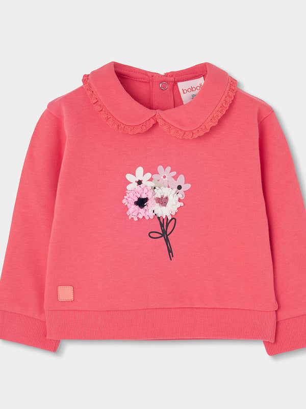 SUDADERA DE FELPA ROSA CON FLORES NIÑA