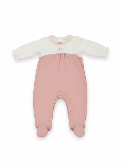 PELELE DE MANGA LARGA BLANCO Y ROSA CON ENCAJE