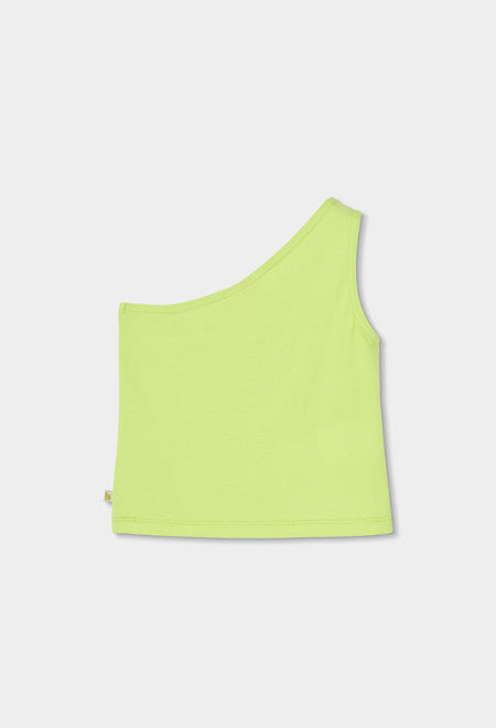 CAMISETA DE PUNTO A UN HOMBRO VERDE NEÓN
