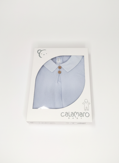 CONJUNTO TOP Y PANTALÓN AZUL CELESTO CON CUELLO PETER PAN