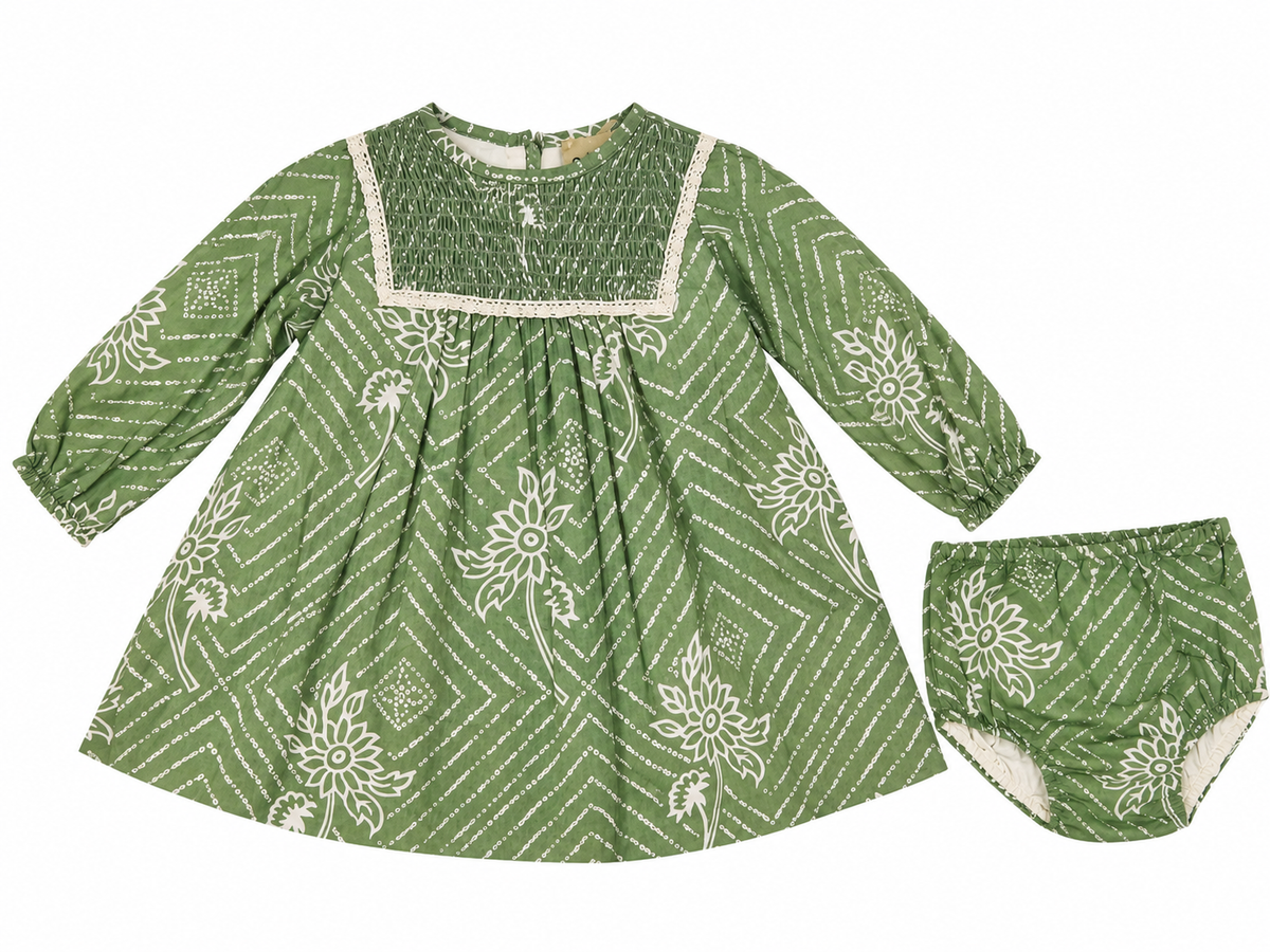 VESTIDO VERDE ESTAMPADO DE ESPIGAS NIÑA PEQUE