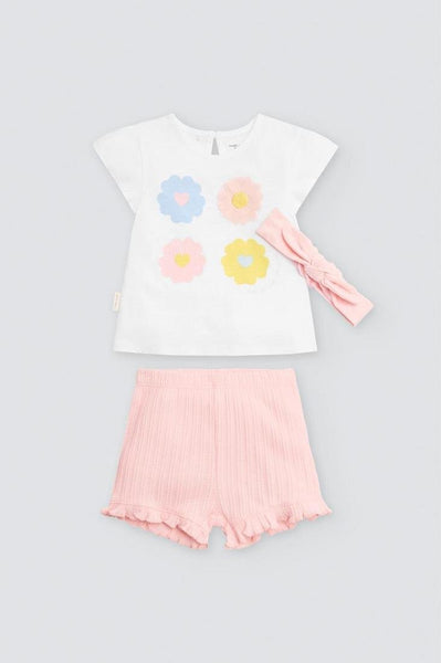 CONJUNTO DE BEBÉ 3 PIEZAS BLANCO Y ROSA CON LAZO