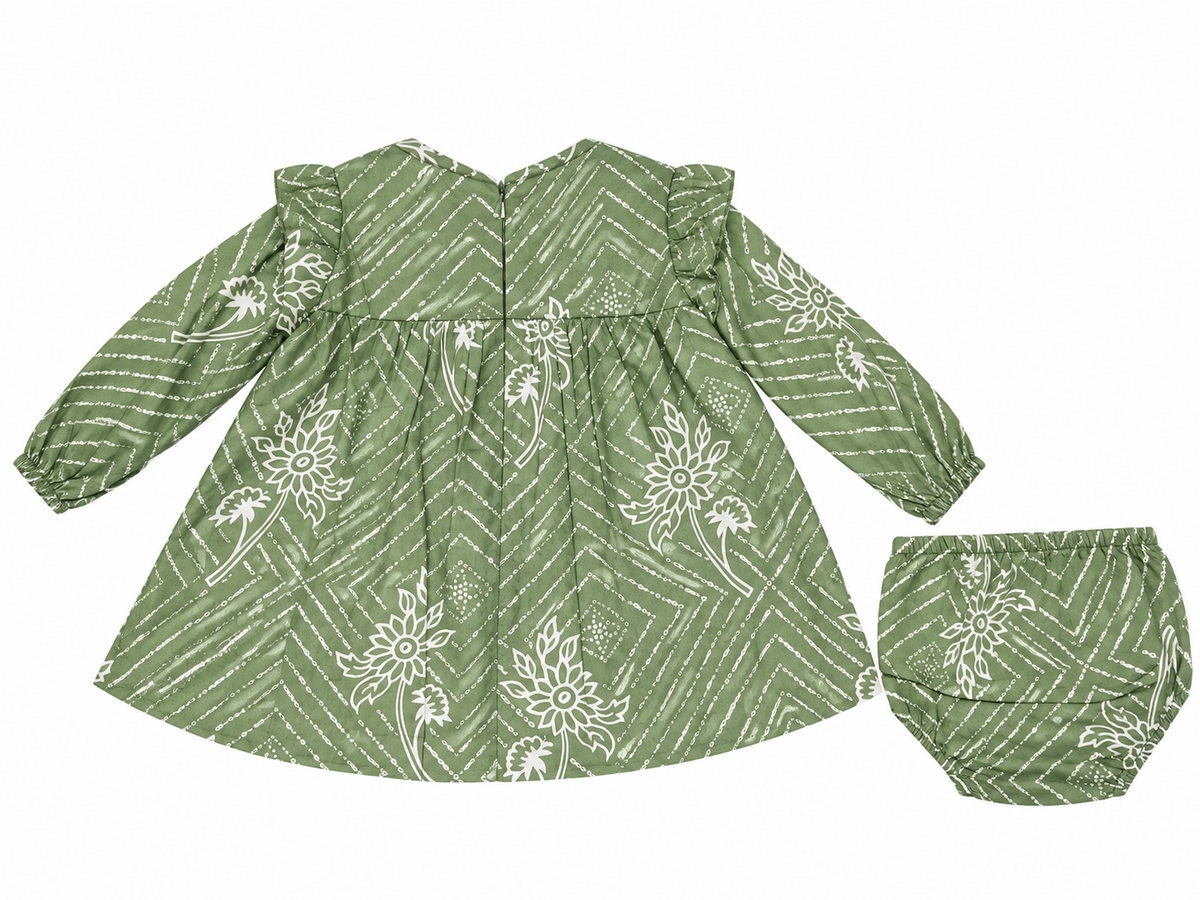 VESTIDO VERDE ESTAMPADO DE ESPIGAS NIÑA PEQUE