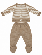 CONJUNTO DE PUNTO PARA BEBÉ CON POLAINA BEIGE Y BLANCO