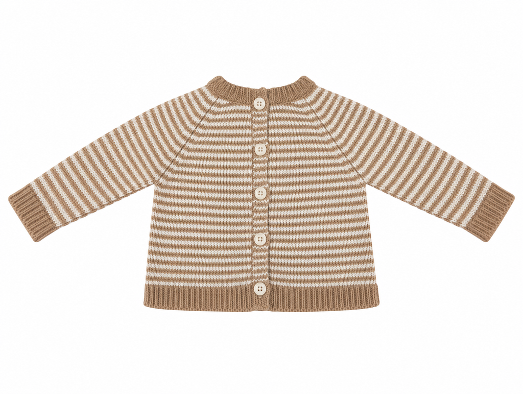 CONJUNTO DE PUNTO PARA BEBÉ CON POLAINA BEIGE Y BLANCO