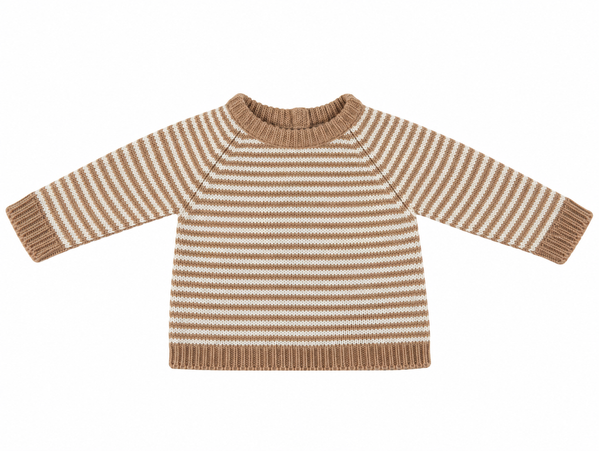 CONJUNTO DE PUNTO PARA BEBÉ CON POLAINA BEIGE Y BLANCO