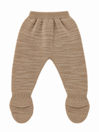 CONJUNTO DE PUNTO PARA BEBÉ CON POLAINA BEIGE Y BLANCO