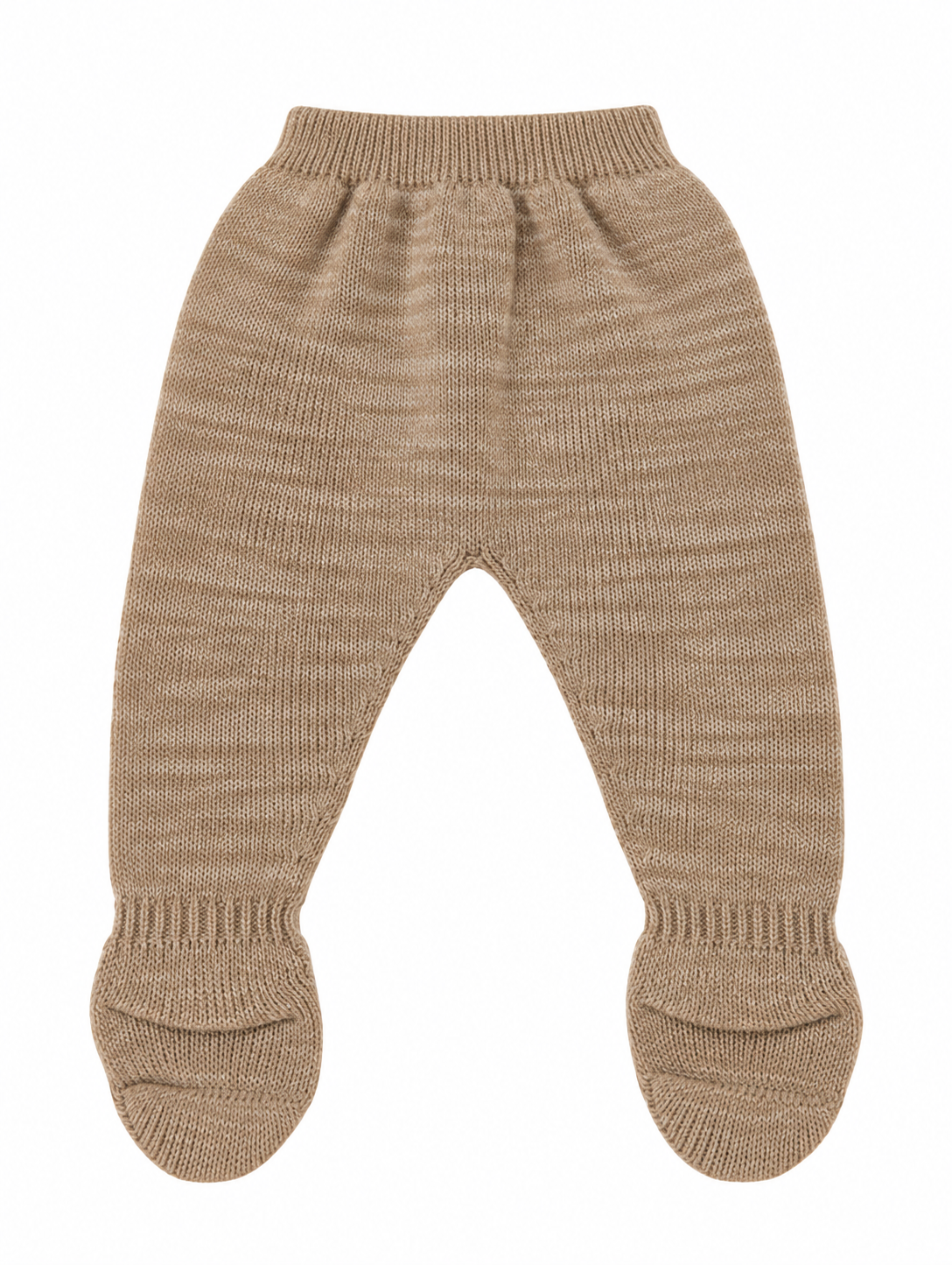 CONJUNTO DE PUNTO PARA BEBÉ CON POLAINA BEIGE Y BLANCO