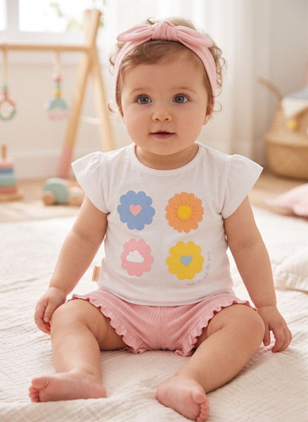 CONJUNTO DE BEBÉ 3 PIEZAS BLANCO Y ROSA CON LAZO