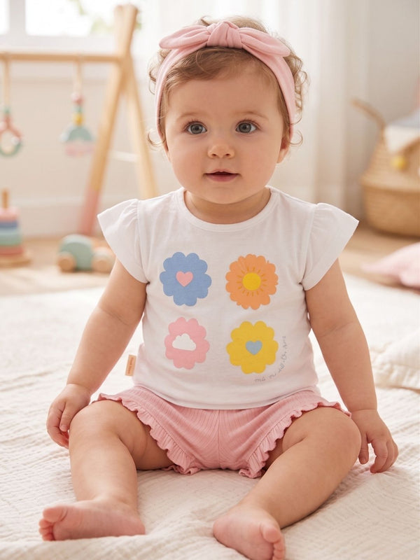 CONJUNTO DE BEBÉ 3 PIEZAS BLANCO Y ROSA CON LAZO