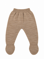 CONJUNTO DE PUNTO PARA BEBÉ CON POLAINA BEIGE Y BLANCO
