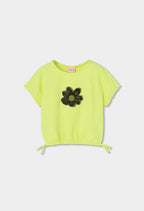 CAMISETA DE PUNTO CON FLOR VERDE NEÓN