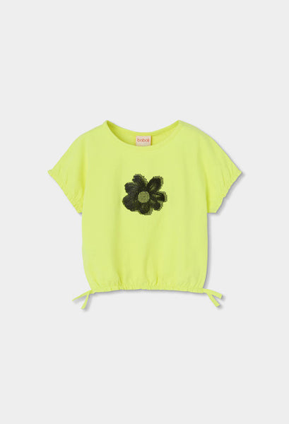 CAMISETA DE PUNTO CON FLOR VERDE NEÓN