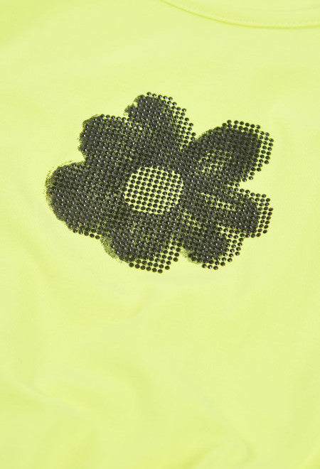 CAMISETA DE PUNTO CON FLOR VERDE NEÓN