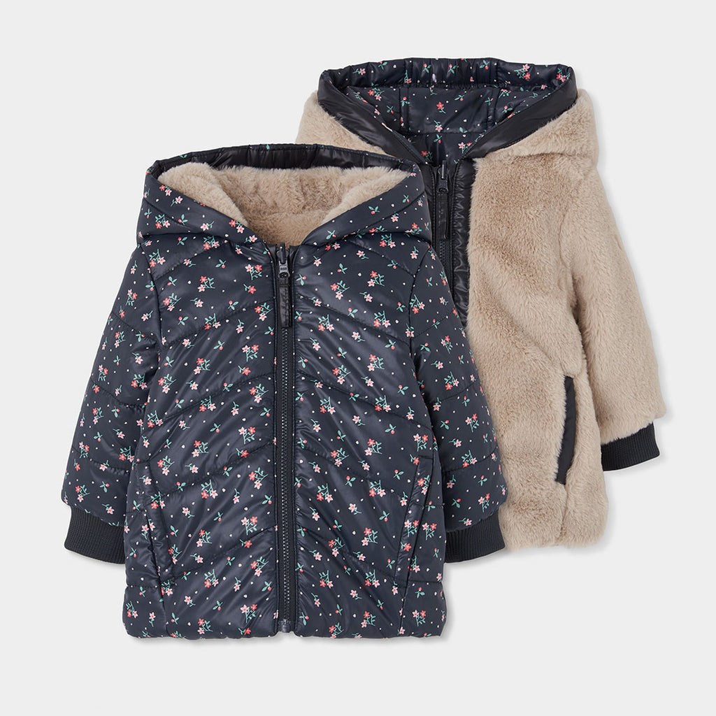 PARKA REVERSIBLE CON ESTAMPADO DE FLORES NIÑA