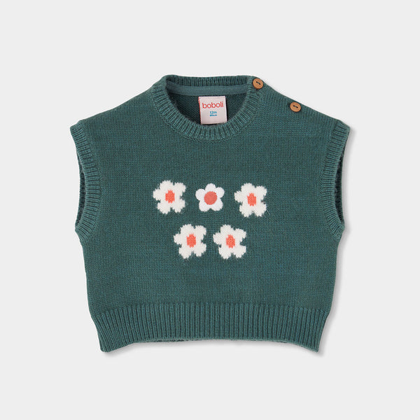 CHALECO TRICOTOSA VERDE PARA NIÑA CON FLORES