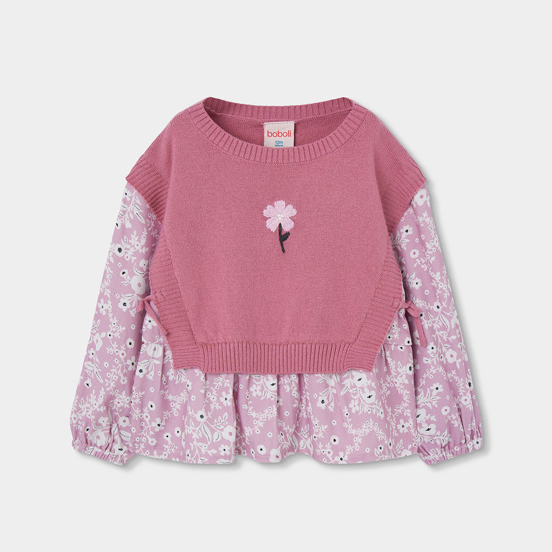 JERSEY TRICOTOSA MANGA LARGA NIÑA CON FLOR