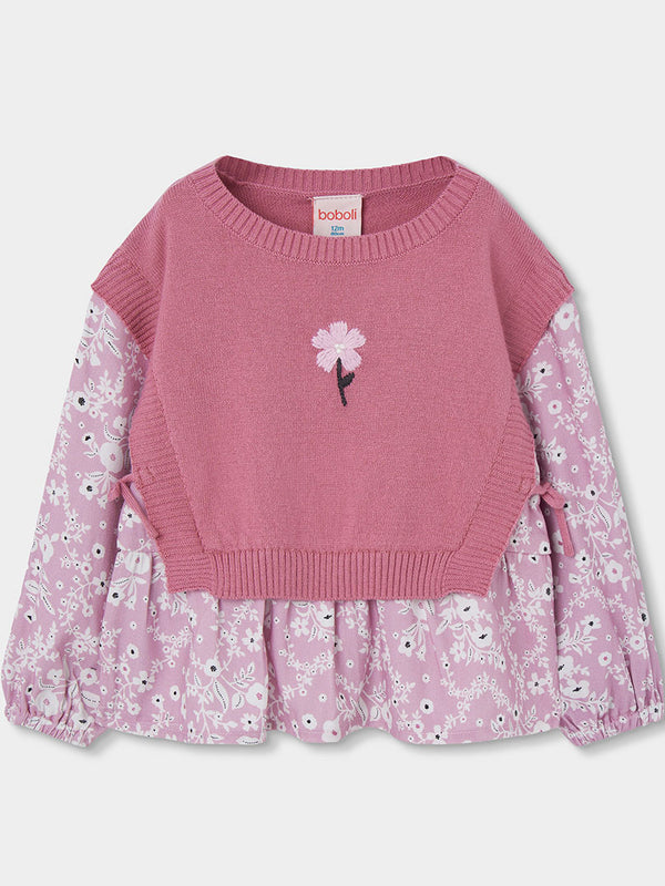 JERSEY TRICOTOSA MANGA LARGA NIÑA CON FLOR