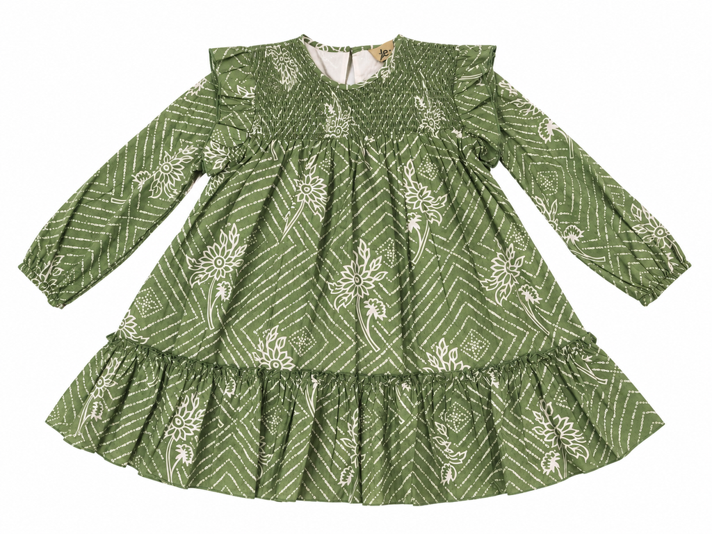 VESTIDO VERDE ESTAMPADO DE ESPIGAS NIÑA
