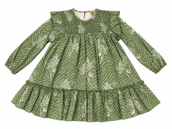 VESTIDO VERDE ESTAMPADO DE ESPIGAS NIÑA