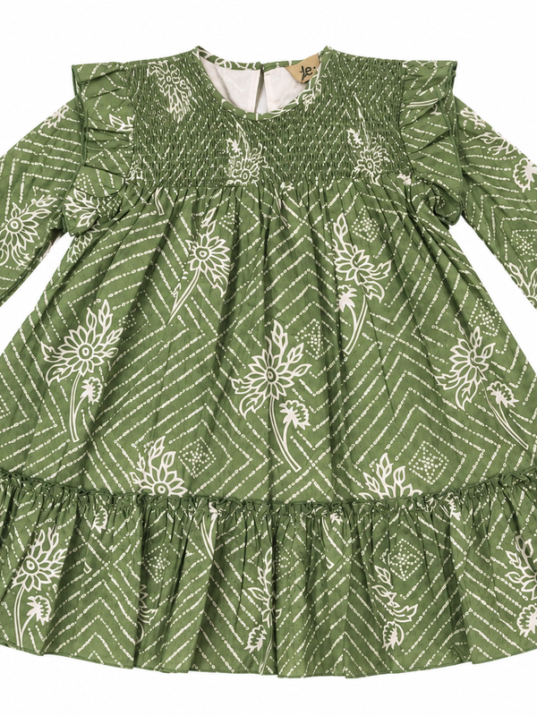 VESTIDO VERDE ESTAMPADO DE ESPIGAS NIÑA