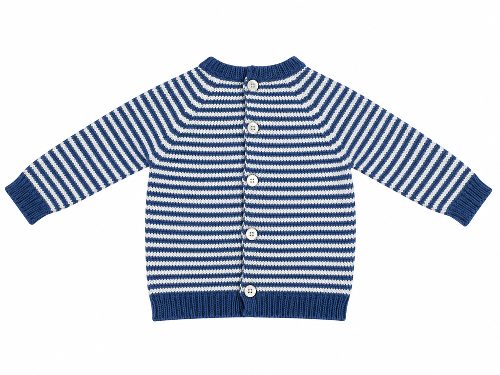 CONJUNTO DE PUNTO PARA BEBÉ CON PETO Y JERSEY DE RAYAS AZUL Y BLANCO
