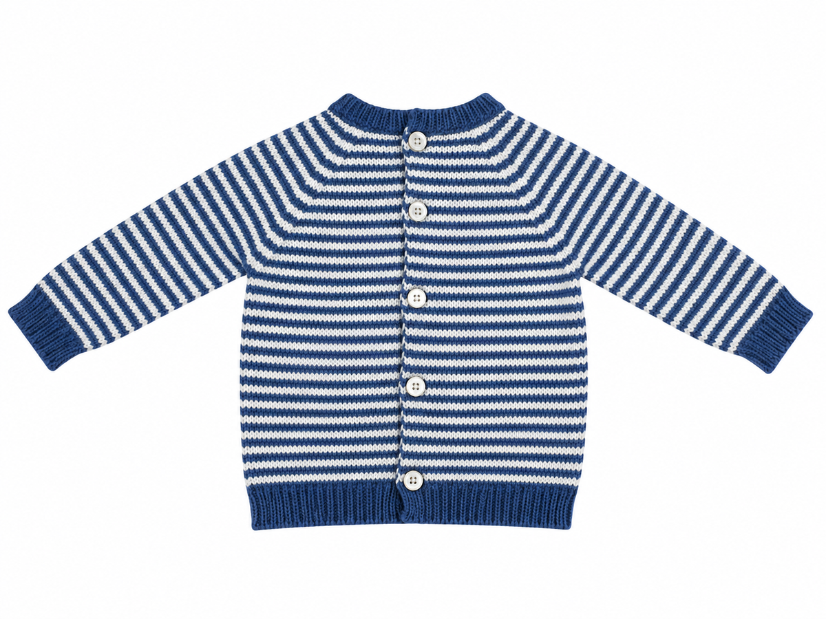 CONJUNTO DE PUNTO PARA BEBÉ CON PETO Y JERSEY DE RAYAS AZUL Y BLANCO