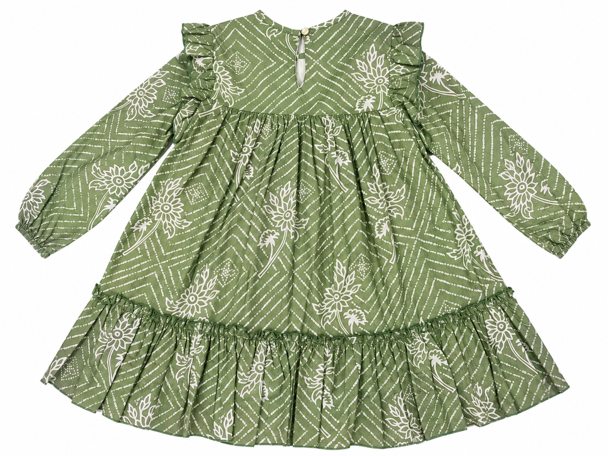 VESTIDO VERDE ESTAMPADO DE ESPIGAS NIÑA