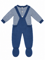 CONJUNTO DE PUNTO PARA BEBÉ CON PETO Y JERSEY DE RAYAS AZUL Y BLANCO