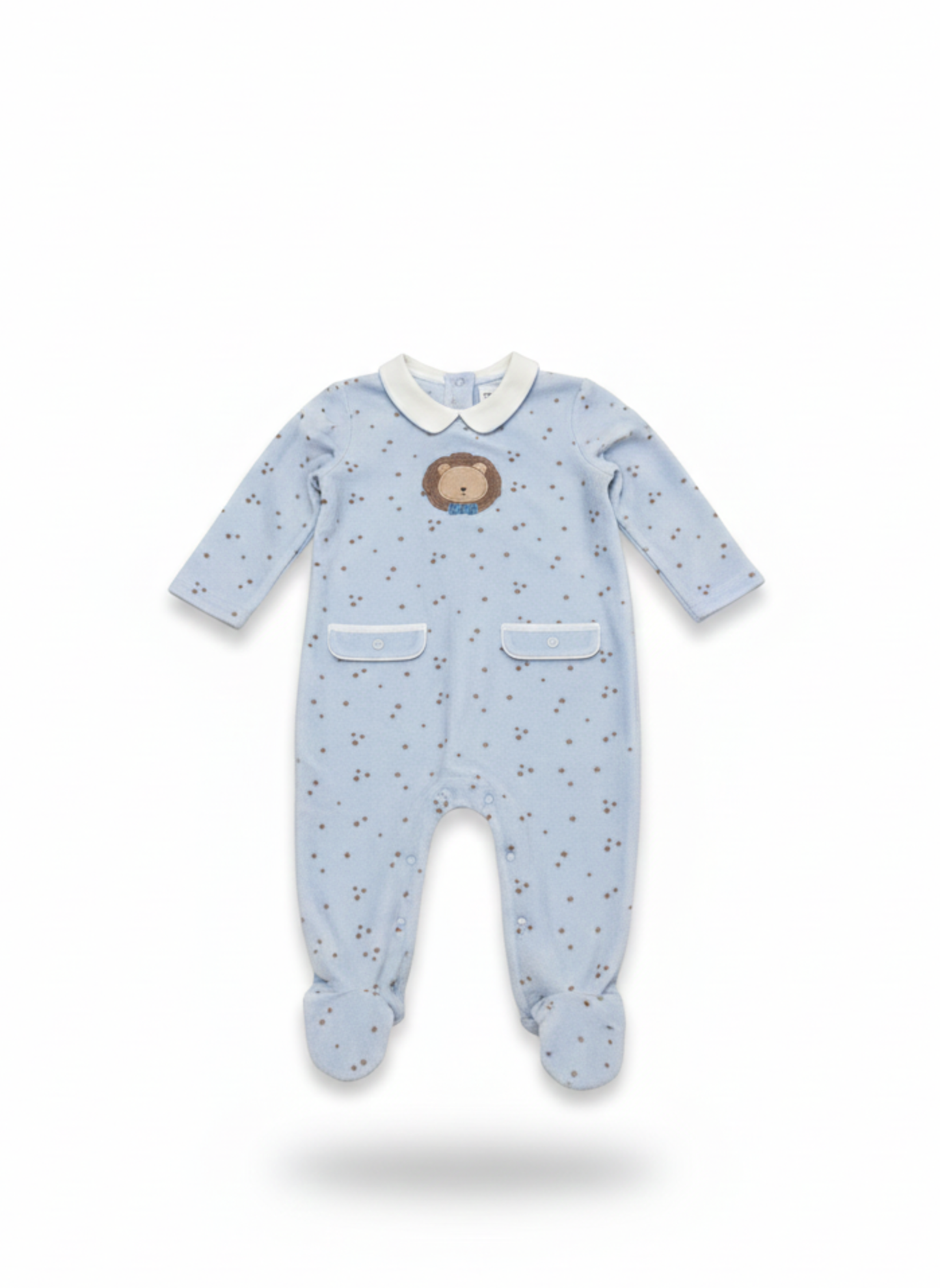 PELELE DE MANGA LARGA AZUL CON LUNARES Y LEÓN