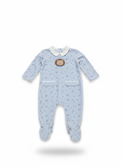 PELELE DE MANGA LARGA AZUL CON LUNARES Y LEÓN