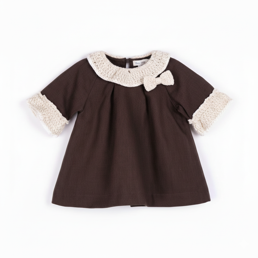 VESTIDO MANGA CORTA MARRÓN OSCURO