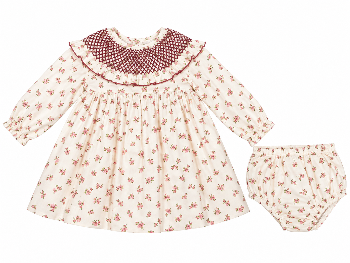 VESTIDO FLORECITAS ROSA Y VERDE BEBE